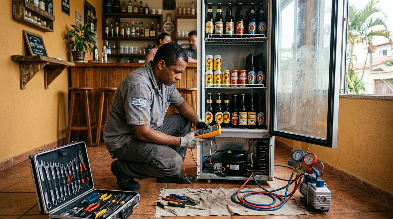 Troca de termostato de cervejeira em atendimento técnico em Caxias do Sul‑RS
